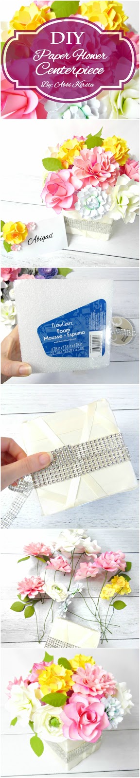 DIY Wedding Centerpiece idea on a budget. Paper Flower Centerpiece. Easy paper flowers with templates.