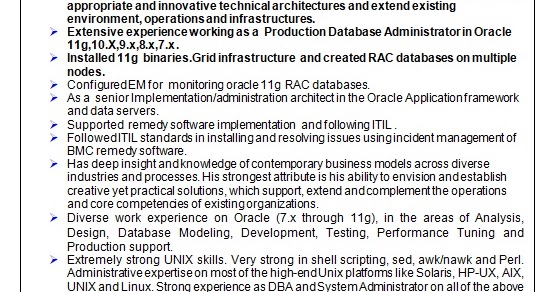 senior oracle database administrator sample resume format oracle database administrator resumes