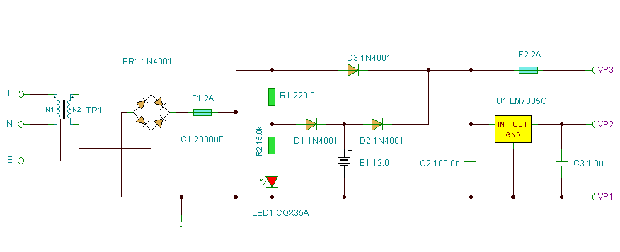 Power Supply with principle of UPS | Gambar Skema Rangkaian Elektronika