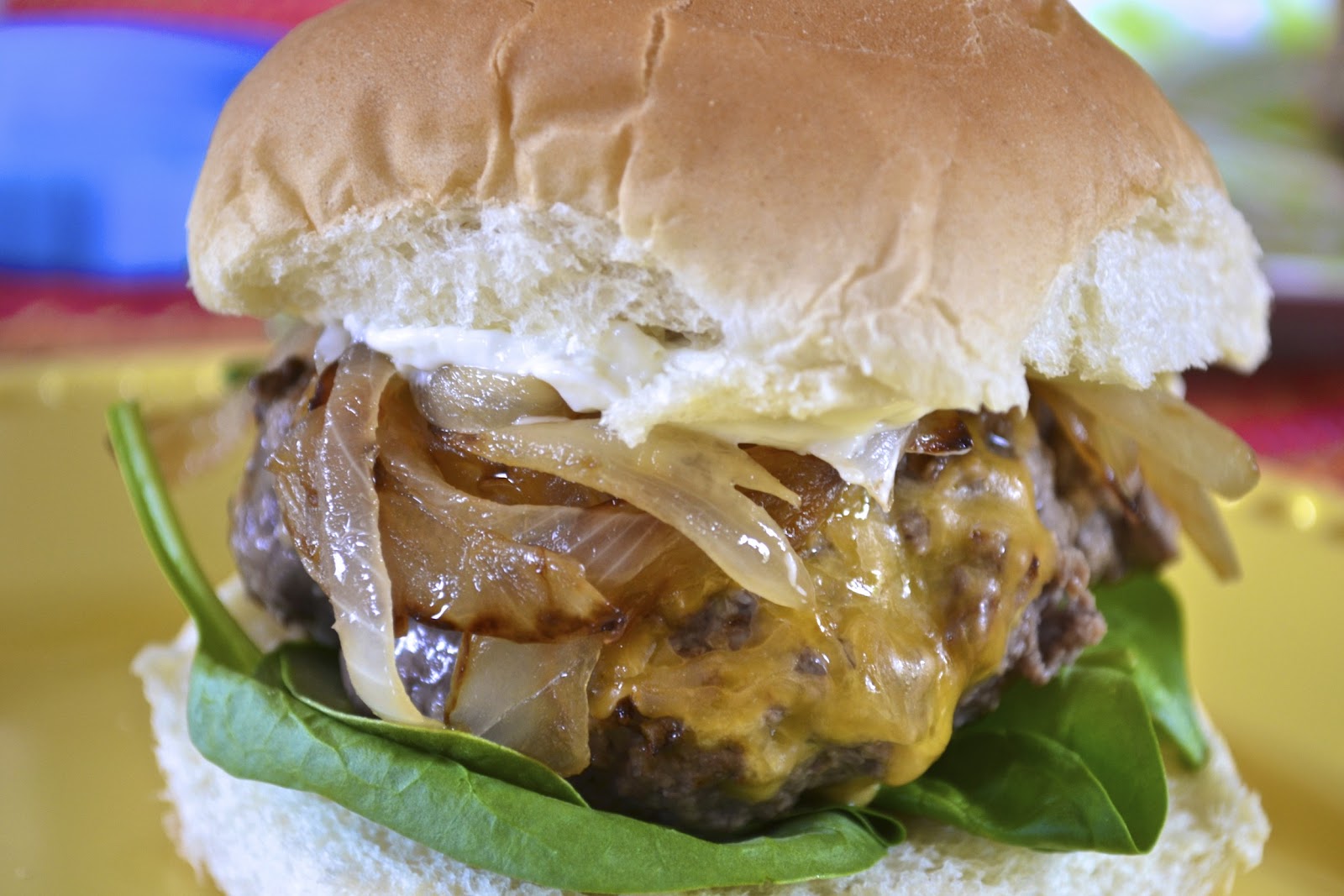 "Pointless" Meals Cheddar Cheese Burgers with Caramelized Onions