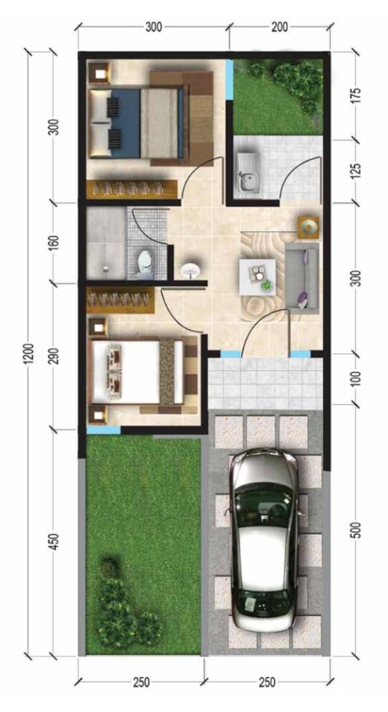 Denah rumah minimalis ukuran 5x12 meter 2 kamar tidur 1 Denah rumah minimalis ukuran 5x12 meter 2 kamar tidur 1