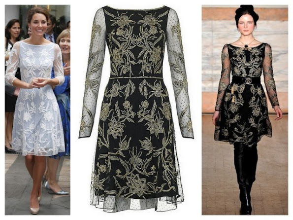 Catherine, Duchess of Cambridge wore a Temperley London dress from the Fall 2012 collection and L.K. Bennett pumps