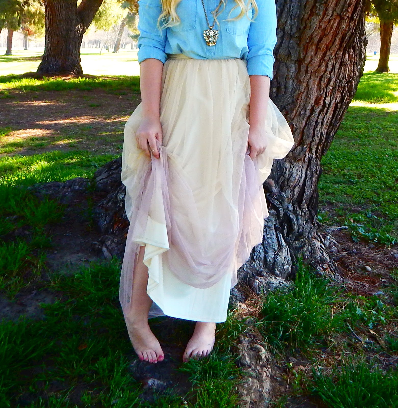 Chambray with Tulle Skirt Outfit