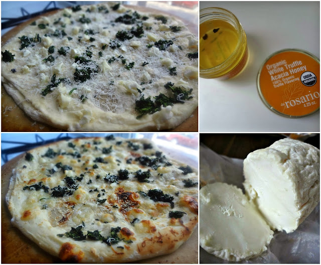 Chevre and Spinach Pizza with Truffle Honey