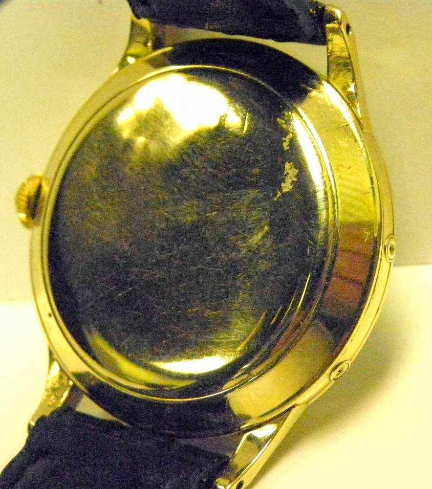 MOVADO SWISS 18K GOLD 1950s DAY & DATE MECHANICAL WINDUP LEATHER BAND