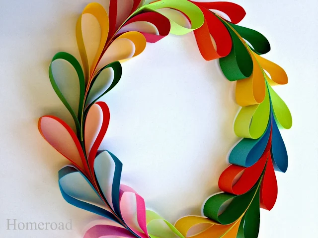 colored paper heart wreath