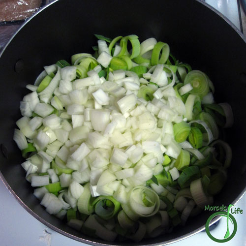 Morsels of Life - Creamy Potato Leek Soup Step 2 - Saute the onions and leeks for a bit with butter.