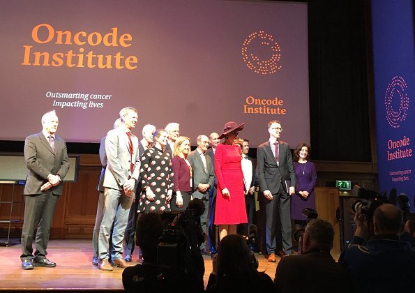 Queen Maxima of The Netherlands opened Oncode Institute at KIT Royal Tropical Institute in Amsterdam. Queen Maxima wore Natan dress