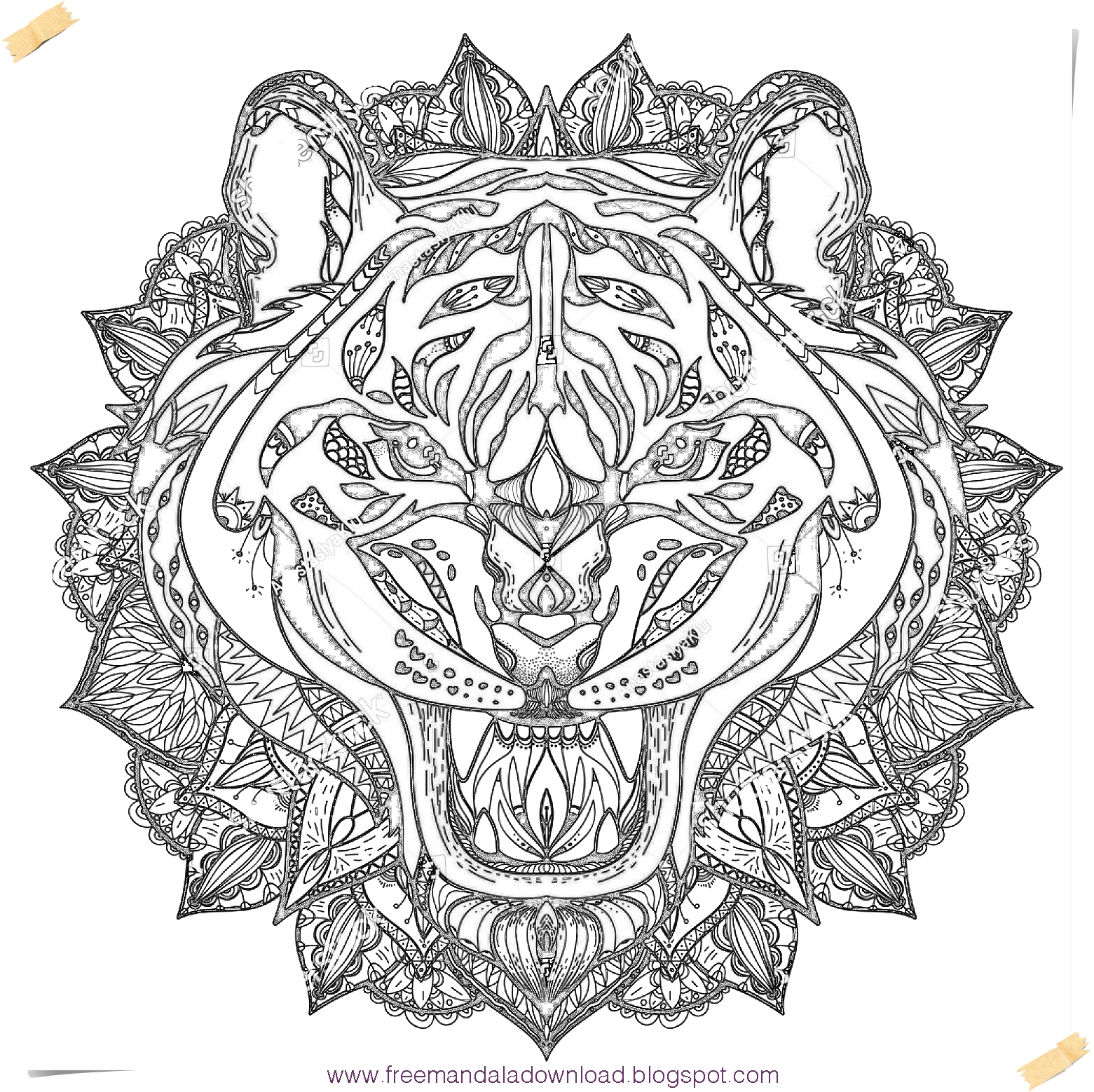 Tiger Mandala Färbung frei-Tiger mandala coloring free - Free Mandala