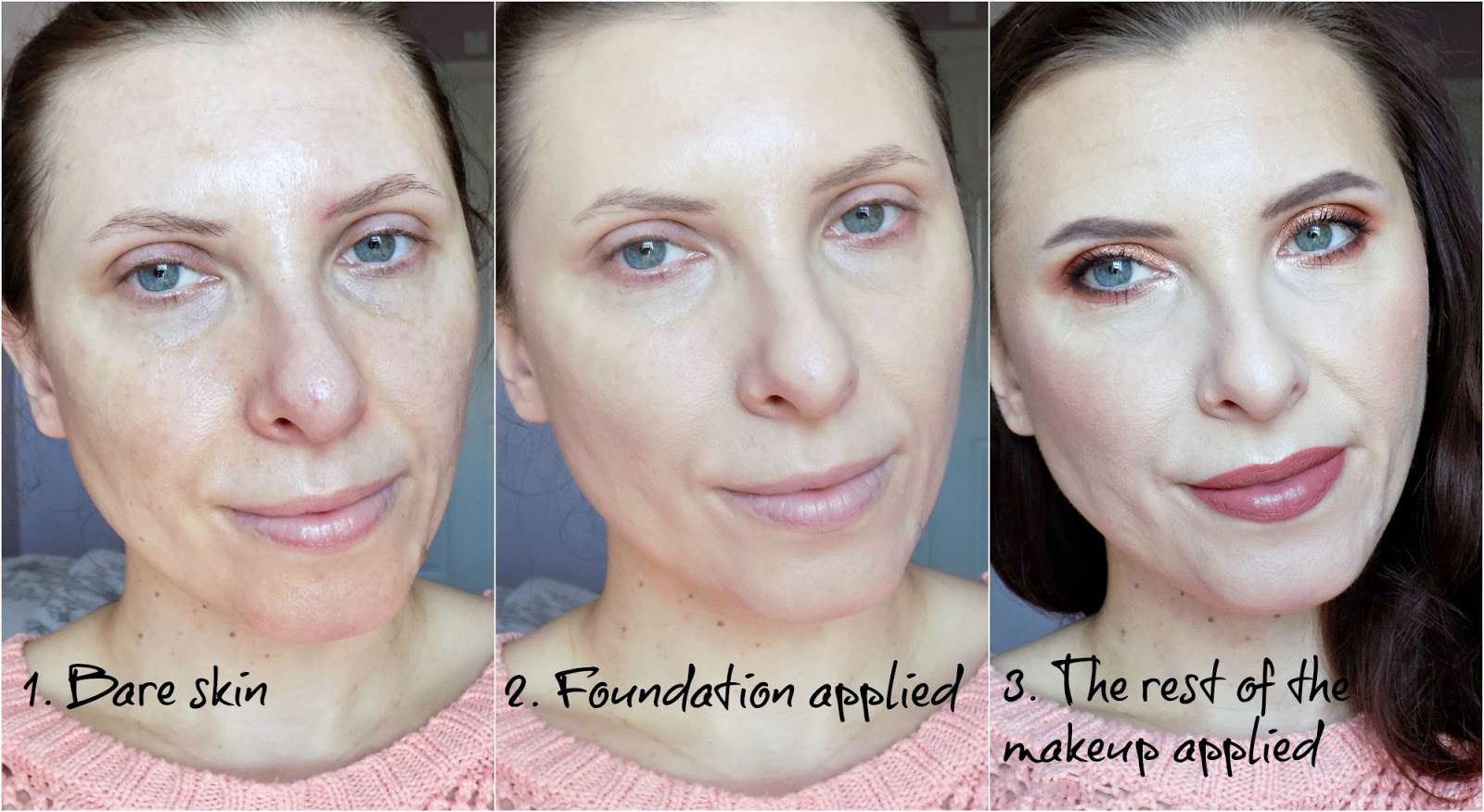 No7 Lift & Luminate Triple Action Serum Foundation, before and after photos 