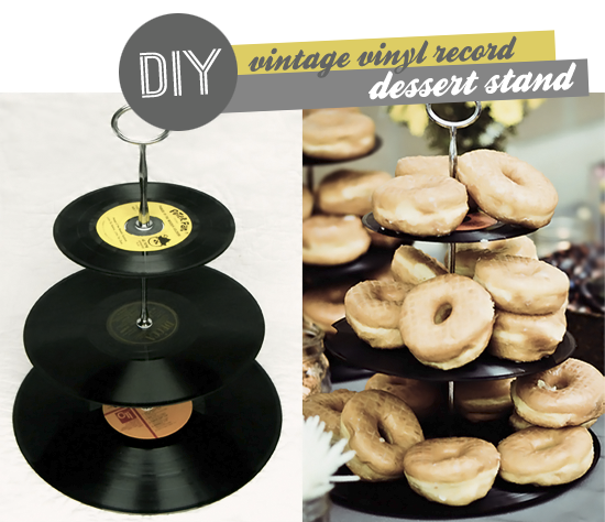vintage vinyl record cake stand