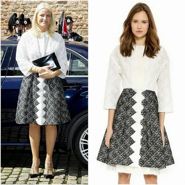Crown Princess Mette Marit wears Giambattista Valli lace blouse and Print skirt