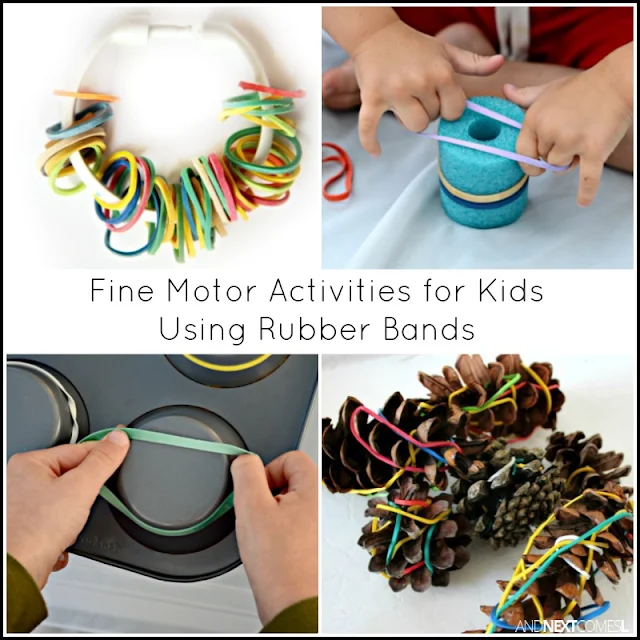 Fine motor activities for kids using rubber bands from And Next Comes L