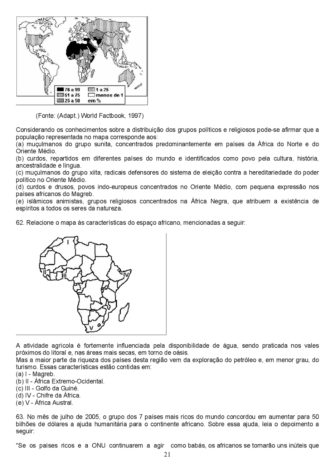 GEOGRAFIA 8° ANO EXERCÍCIOS SOBRE A ÁFRICA COM GABARITO ATIVIDADES PARA IMPRIMIR II ATIVIDADES