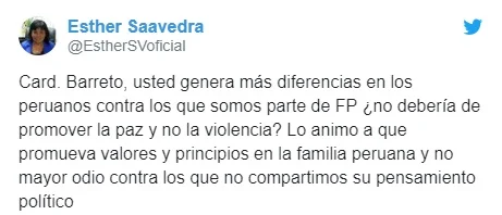 Twitter Esther Saavedra contra Barreto