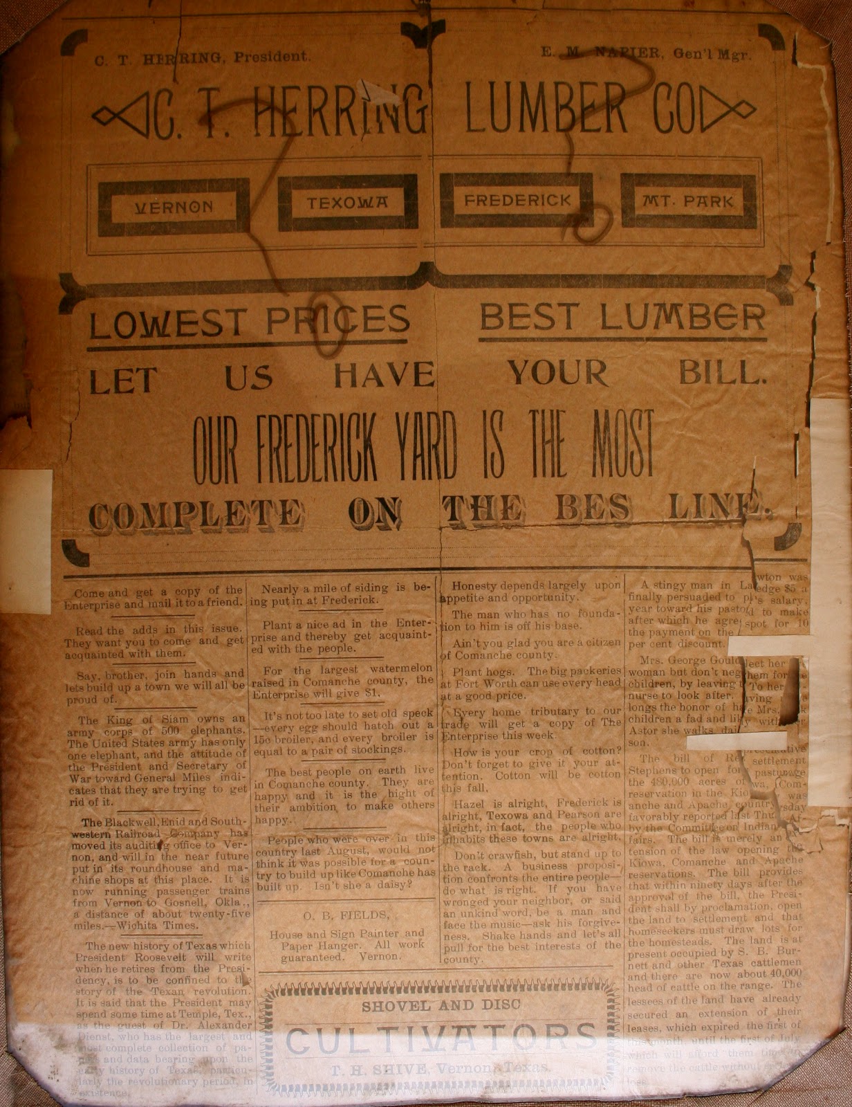Tillman County Chronicles 1902 Newspaper