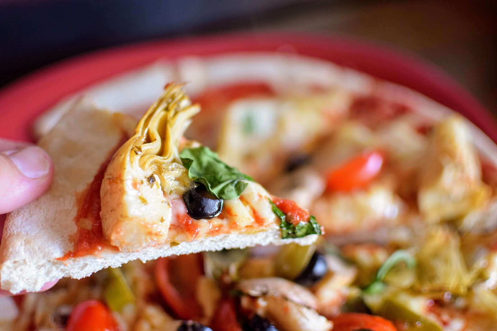 , Food:  Artichoke and Mushroom Vegan Pizza
