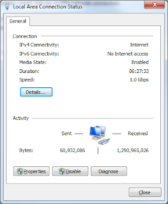 Local Area Connection Status network 1.0 gbps Verizon FIOS Windows 7