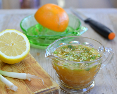 Orange & Cumin Vinaigrette ♥ KitchenParade.com, an easy vinaigrette, bright and vibrant, just fresh-squeezed orange and lemon combined with the earthy spice called cumin.