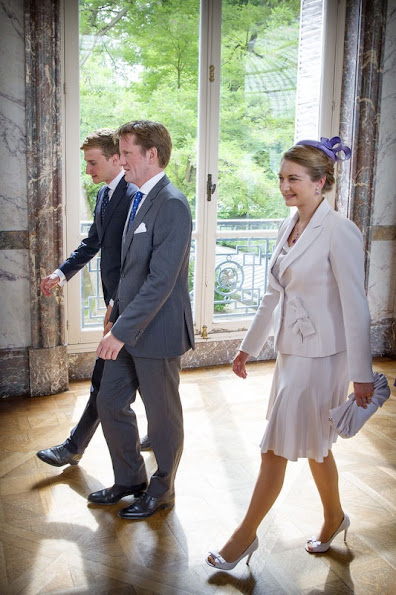 King Philippe and Queen Mathilde of Belgium welcome Hereditary Grand Duke Guillaume, Hereditary Grand Duchess Stephanie, Furst Nikolaus