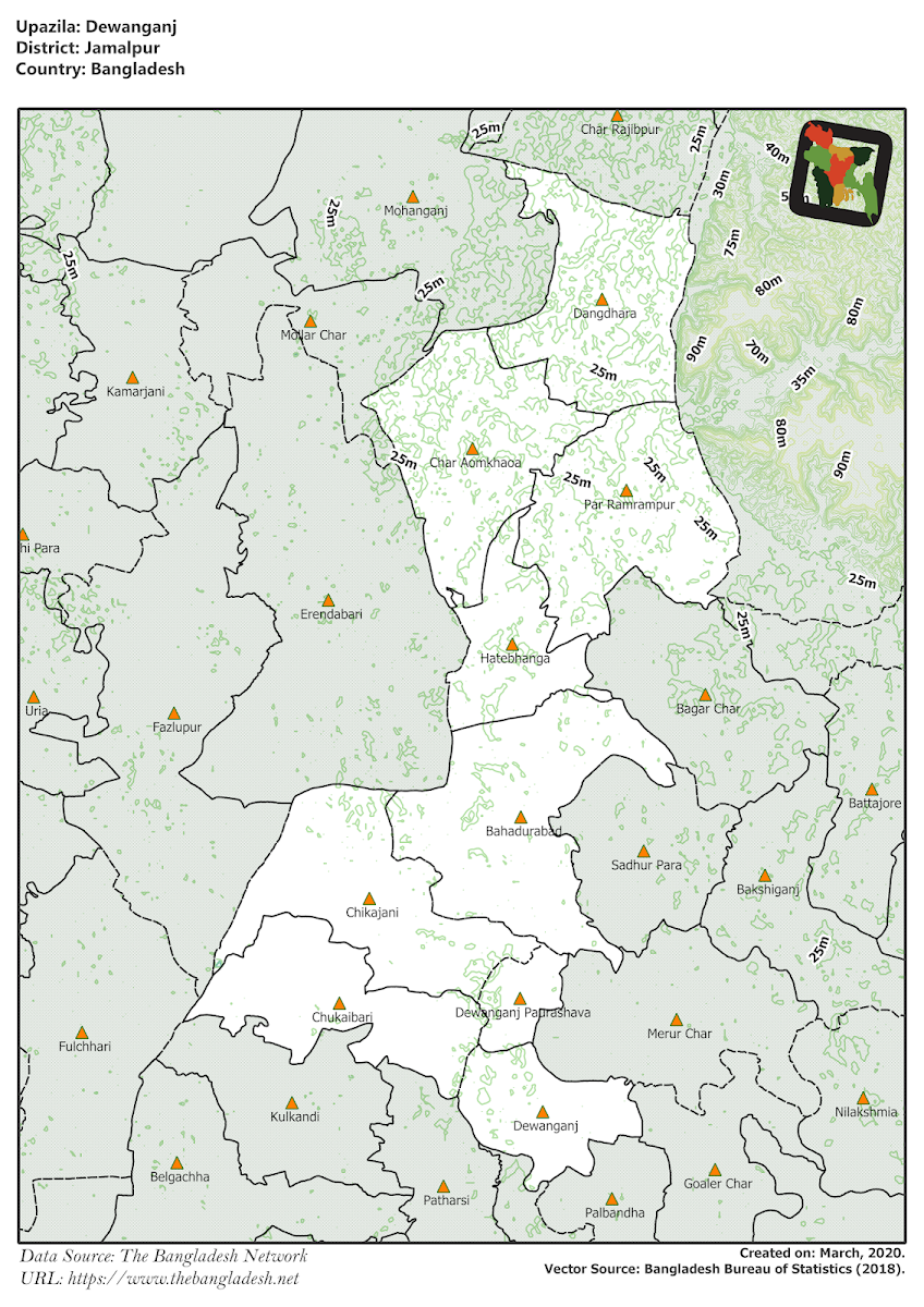 Dewanganj Upazila Elevation Map Jamalpur District Bangladesh