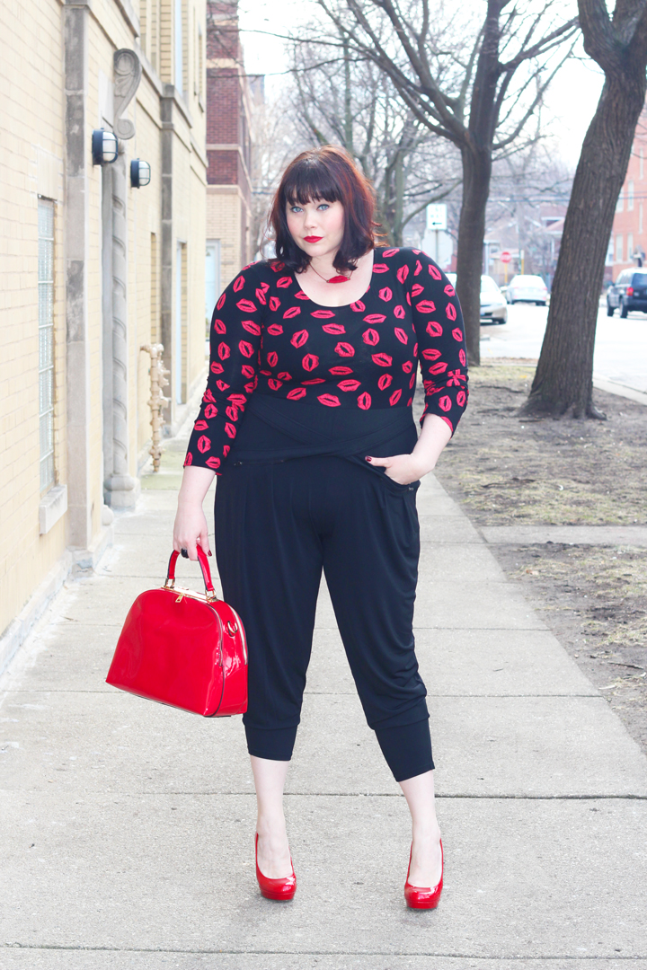 Plus Size Valentines Day Look with Lip Print Top and Harem Pants, City Chic, Boohoo Plus, Fashion to Figure Plus Size Valentines Day Look with Lip Print Top and Harem Pants, City Chic, Boohoo Plus, Fashion to Figure