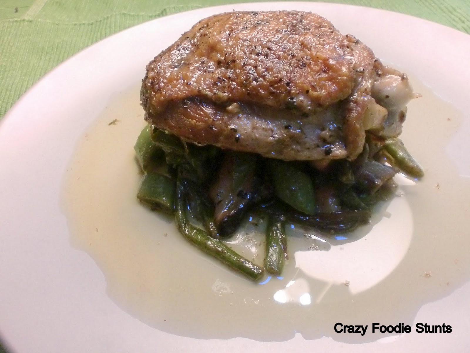 Crazy Foodie Stunts PanRoasted Chicken Thighs with Shiitakes, Ramps and Asparagus