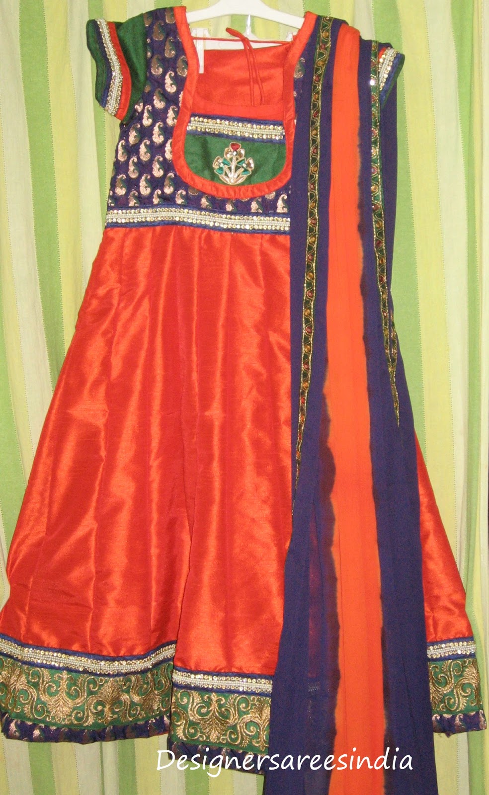 Orange, Navy blue combination Anarkali suit | Designer Sarees India