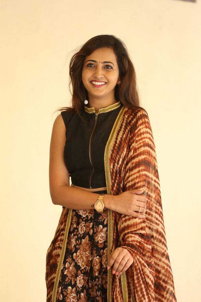 Telugu TV Anchor Lasya Stills In Black Dress At Movie Press Meet
