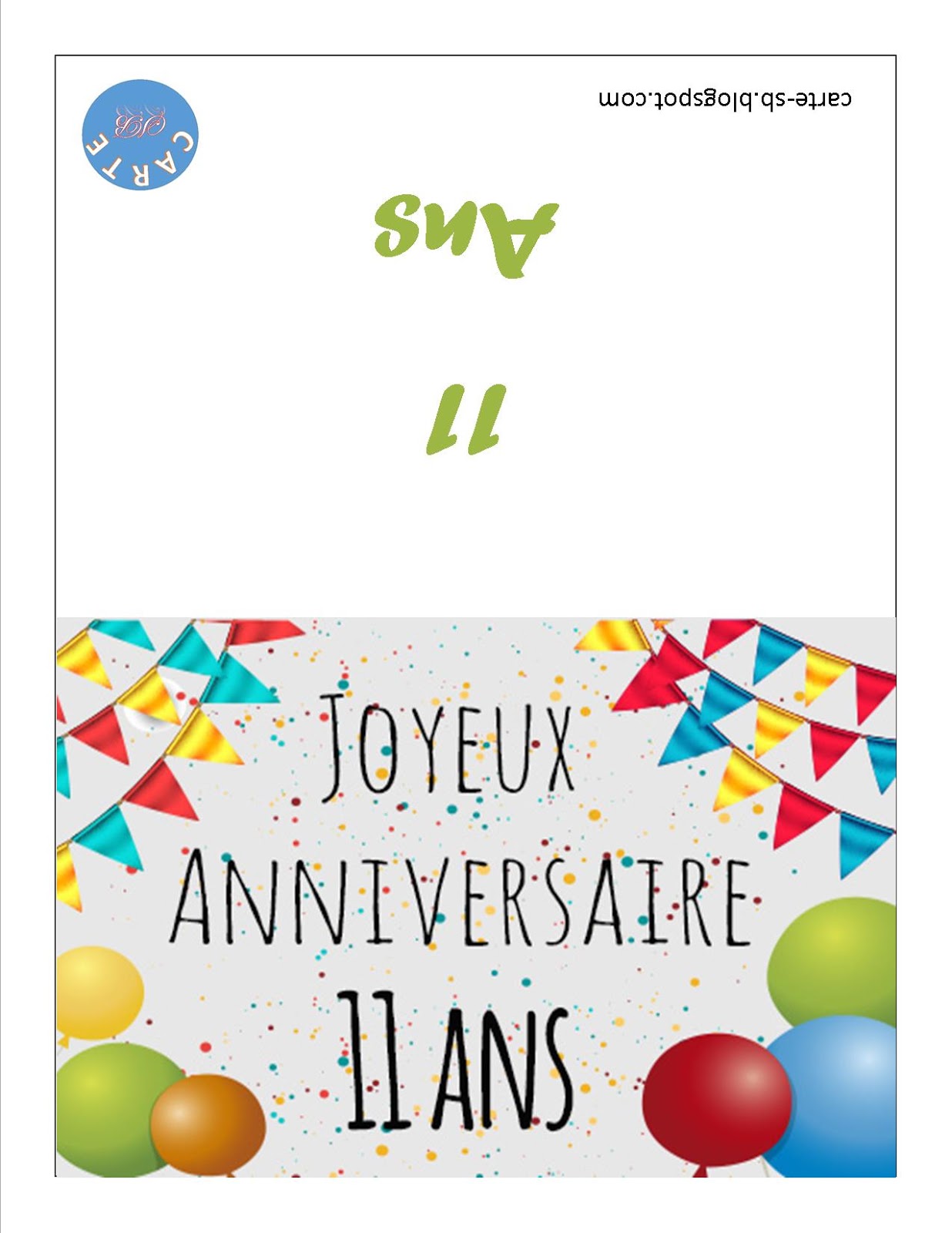 Carte gratuite à imprimer Carte anniversaire 11 ans à imprimer