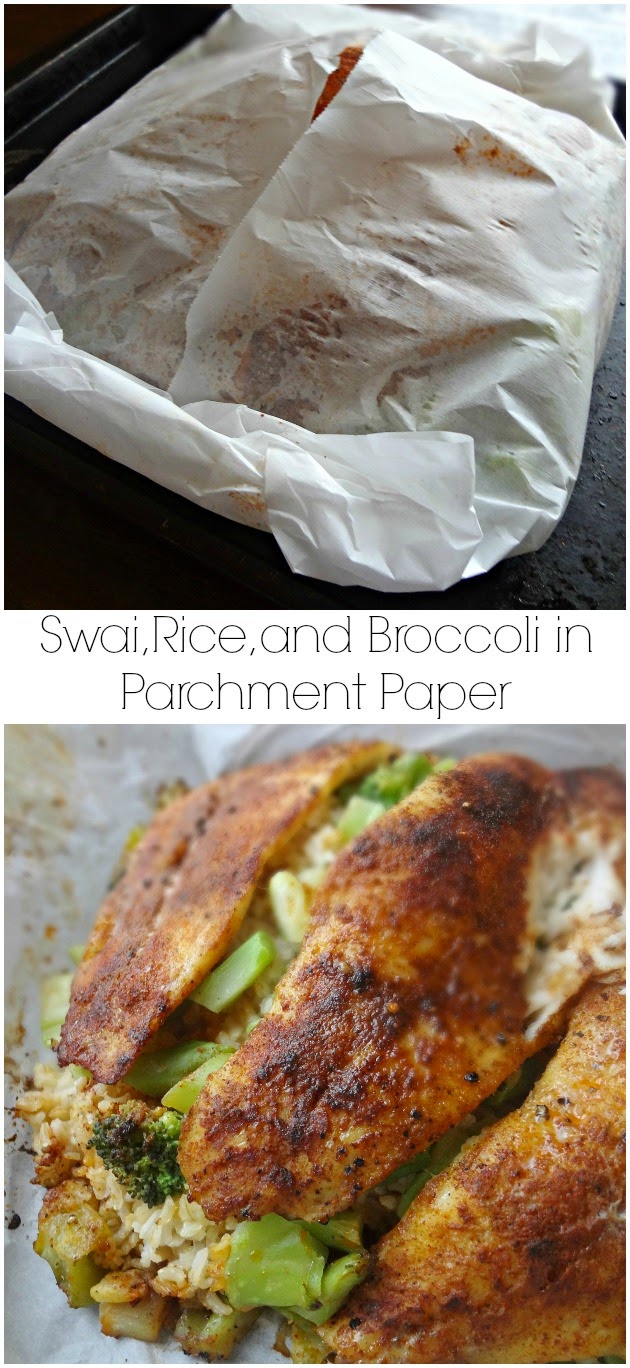 Swai, Rice, and Broccoli in Parchment Paper