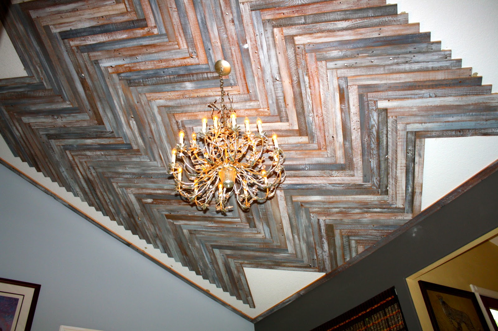 MakeMePrettyAgain Reclaimed Wood Herringbone Pattern Ceiling Project!!!!