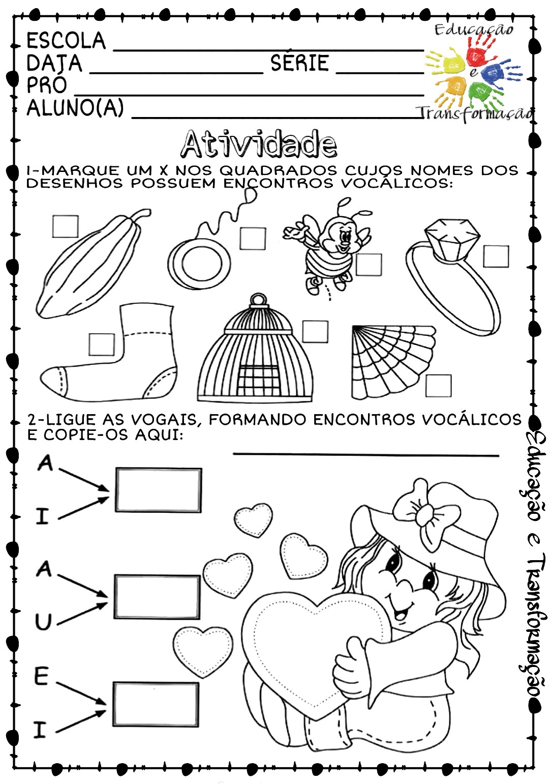 Encontro vocálico ~ Atividades Escolares