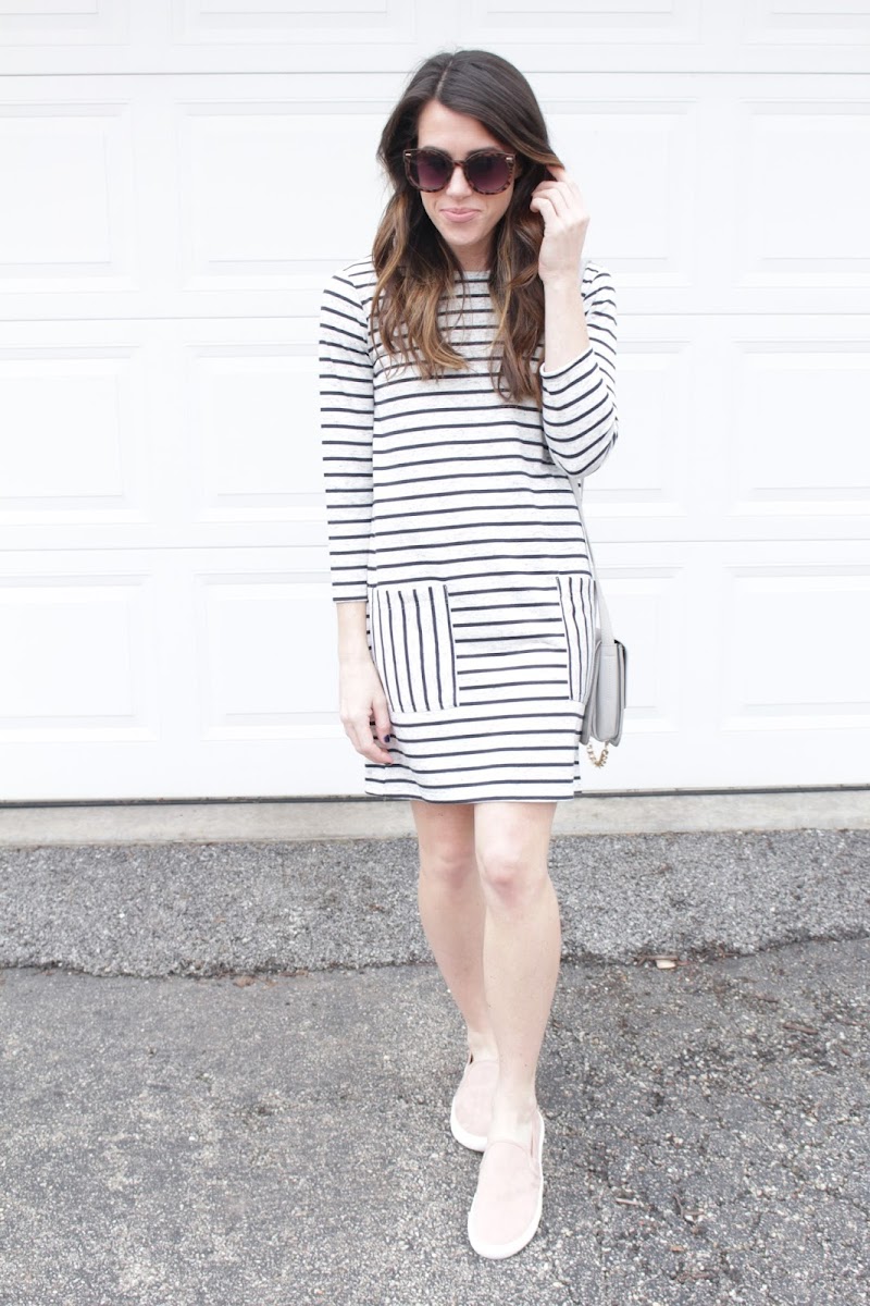 Striped Shift Dress & Blush Sneaks | Absolutely Airs