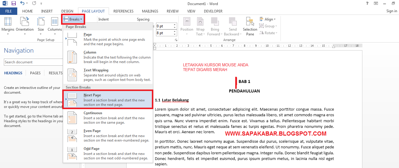 Membuat section baru