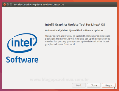 Tela principal do Intel Graphics Update Tool no Ubuntu