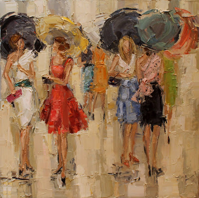 fashion paintings, fashion ladies, fashion ladies with umbrellas, figurative paintings, umbrella ladies, kathryn morris trotter, kathryntrotterart.com