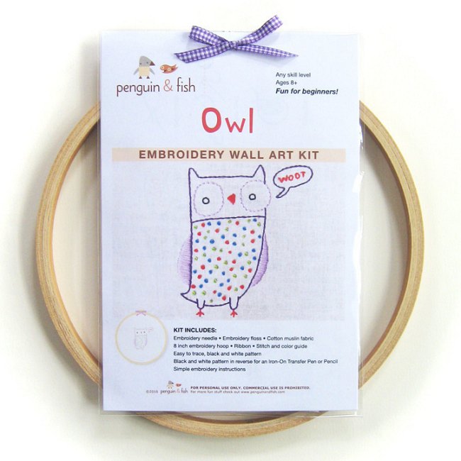 Owl Crewel Embroidery Kit - Easy Hand Embroidery Kits at Weekend Kits