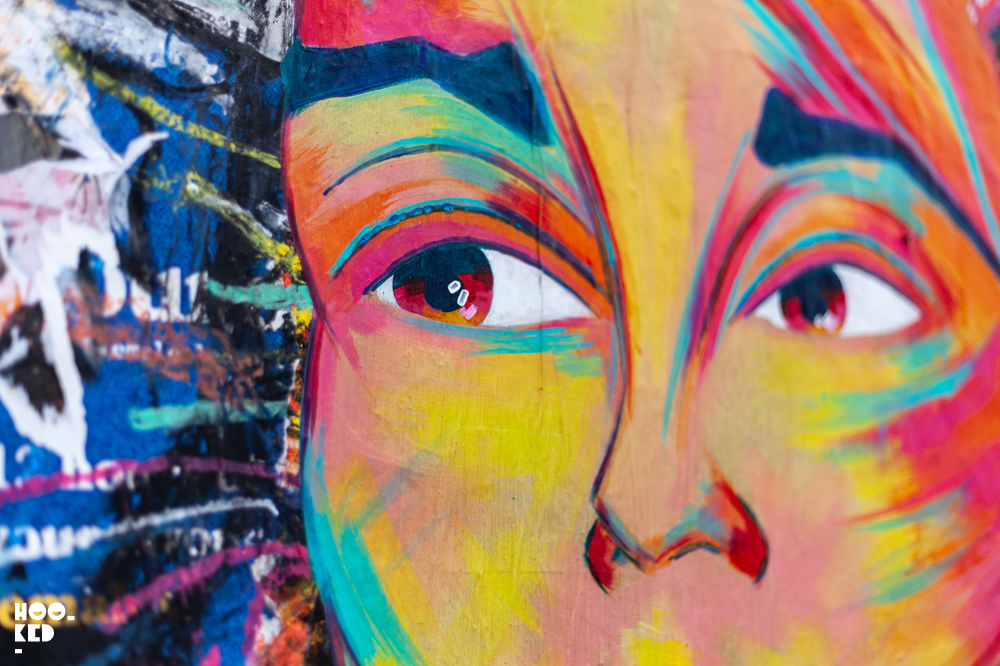 Close up detail of female portrait work by French Street Artist Manyoly