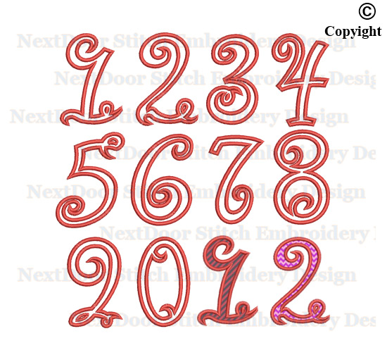 Next Door Stitch Embroidery: Embroidery Applique Number 0-9, cursive ...