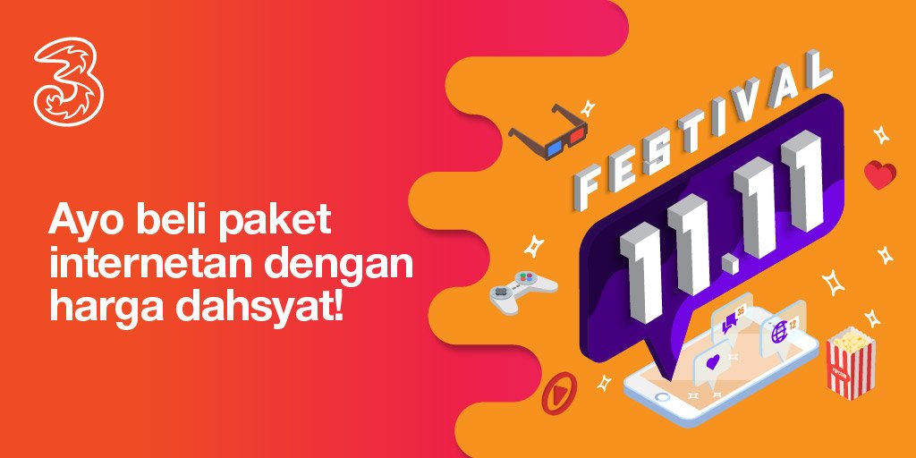 Tri - Promo Paket Internet Harga Dahsyat di Festival 11.11 (11 Nov 2018)