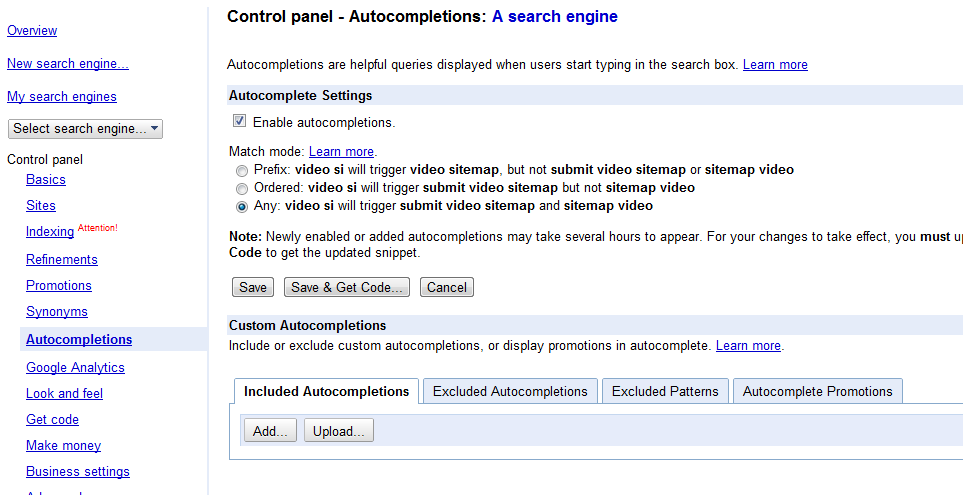 auto completion in Google Custom Search