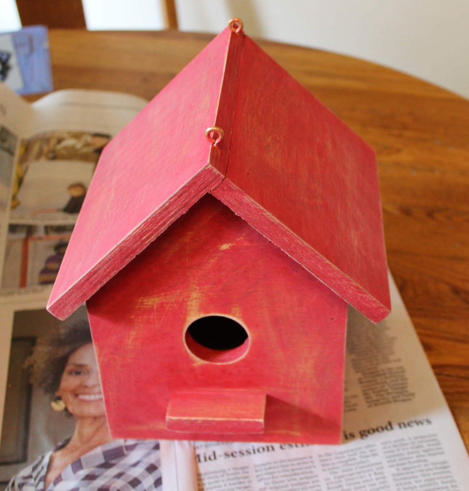 Farm Style Birdhouse With Red Milk Paint & Stencil