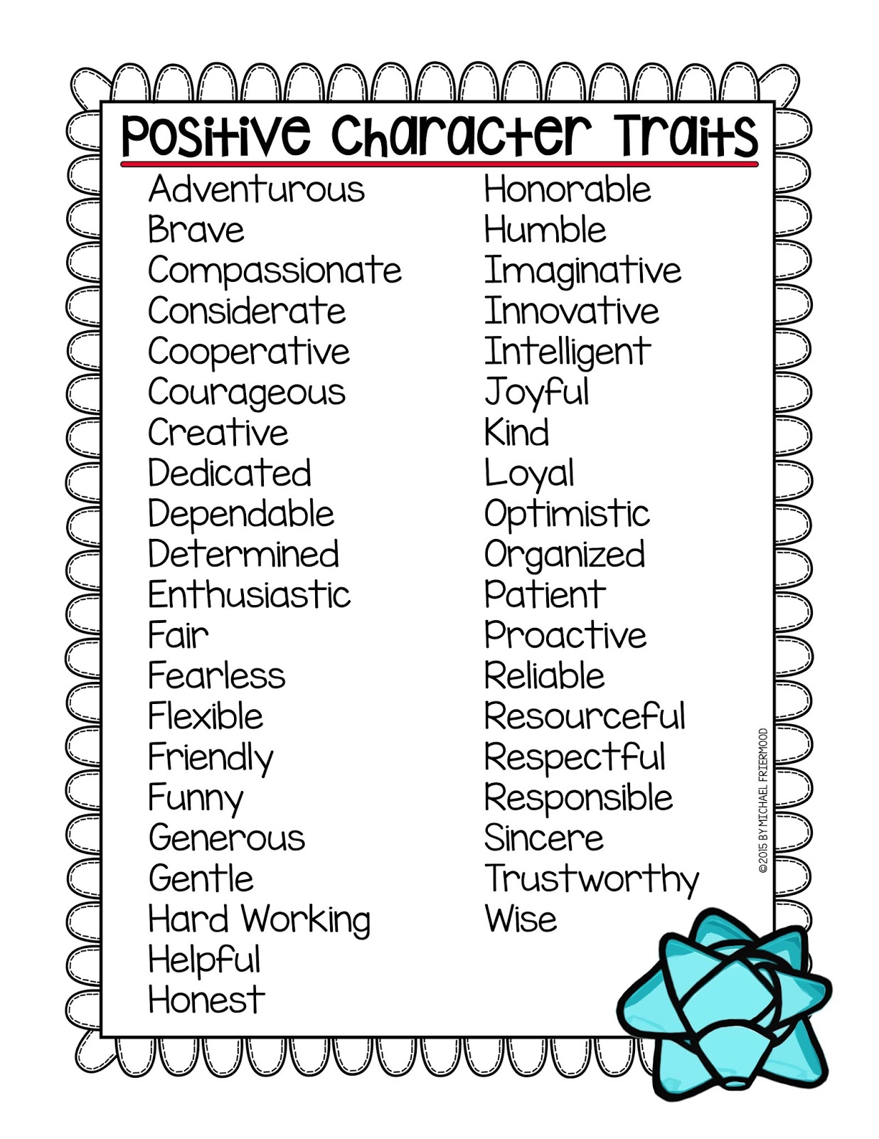 Positive Traits Worksheet