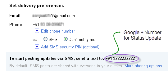 Google Plus Update Via SMS