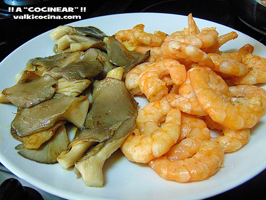langostinos con setas a la crema