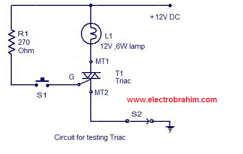 دائرة اختبار الترياك Circuit for testing a triac. دائرة اختبار الترياك Circuit for testing a triac.