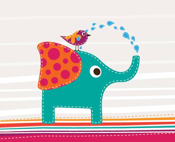 cute elephant and bird free vector