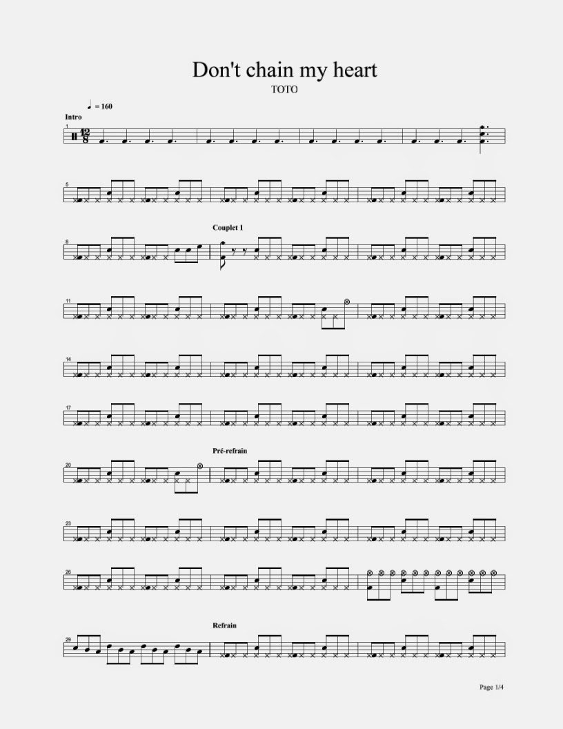 TOTO Dont Chain My Heart Partituras para Batería TOTO Dont Chain My Heart Partituras para Batería