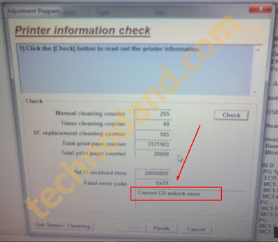 Printer Epson 1390 General Error  "Cannot CR Unlock Error"